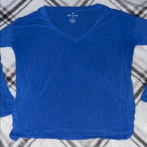 Soft & Sexy Blue V-Neck Long Sleeve Top